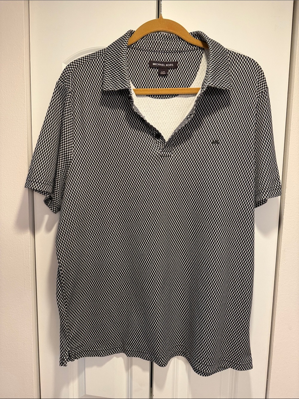Michael Kors Men’s Polo Shirt Black & White Geometric Print Size Large